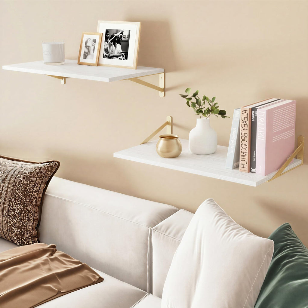 2pcs 10 in Deep Floating Shelves for Wall (White, 23.6" L)