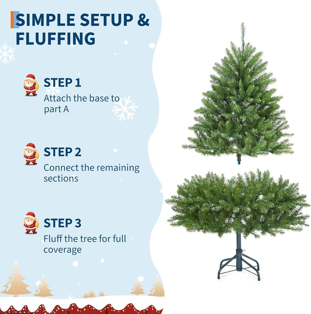 6 ft Artificial Christmas Tree Prelit, PVC Xmas Tree