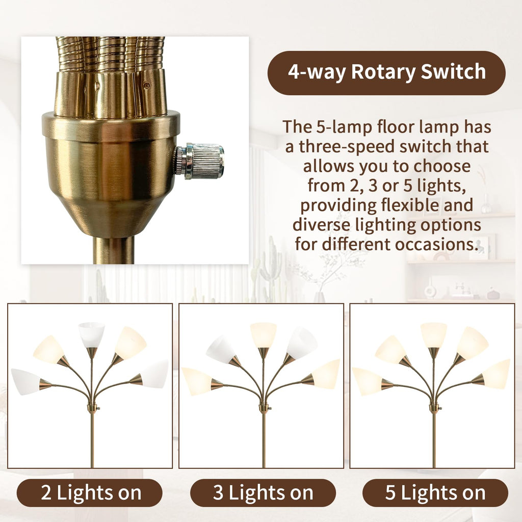 Medusa Floor Lamps Standing Lamps 5 Heads Adjustable Reading Light Large Shade Use E26 A19 Bulb Floor Lamps Bedroom