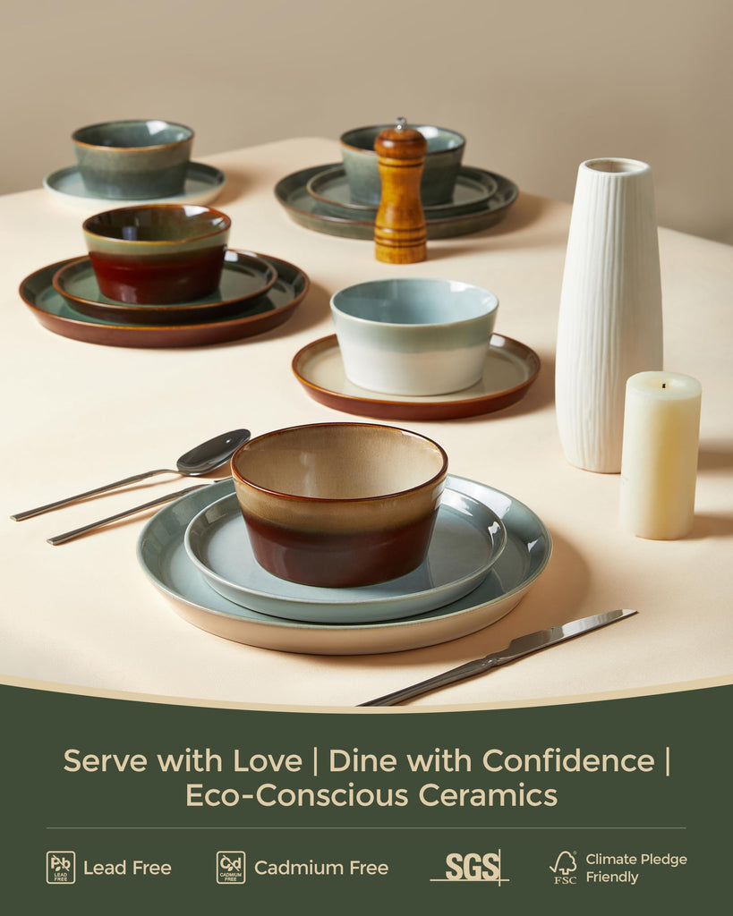 Ceramic Plates and Bowls Sets for 6, 18pcs Dinnerware Sets, Dish Set