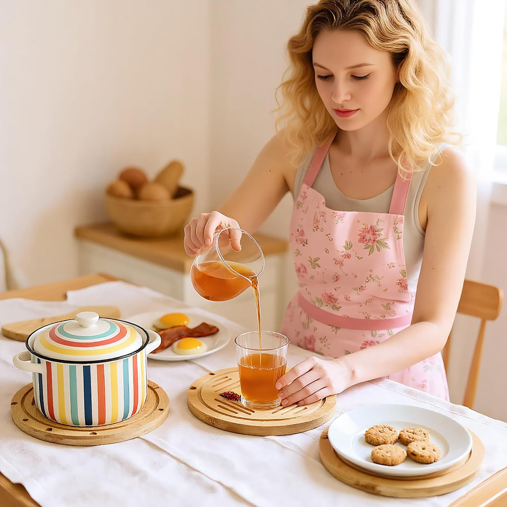 Wooden Round Trivets for Hot Dishes, 8.6 Inch Heat Resistant Pots and Pans Tea Pot Holders, Non-Slip Coasters - Set of 3