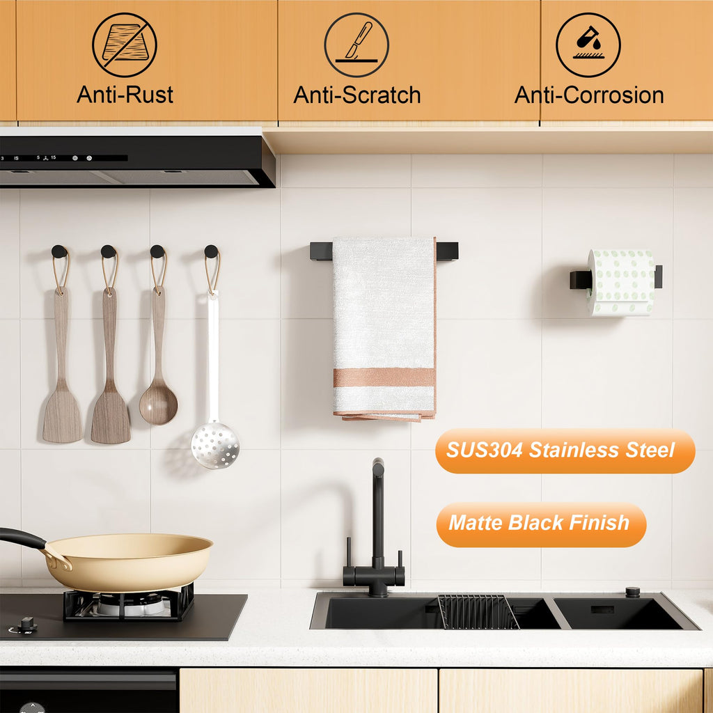 6-Piece Bathroom Hardware Set Black, Includes 10 Inch Towel Bar