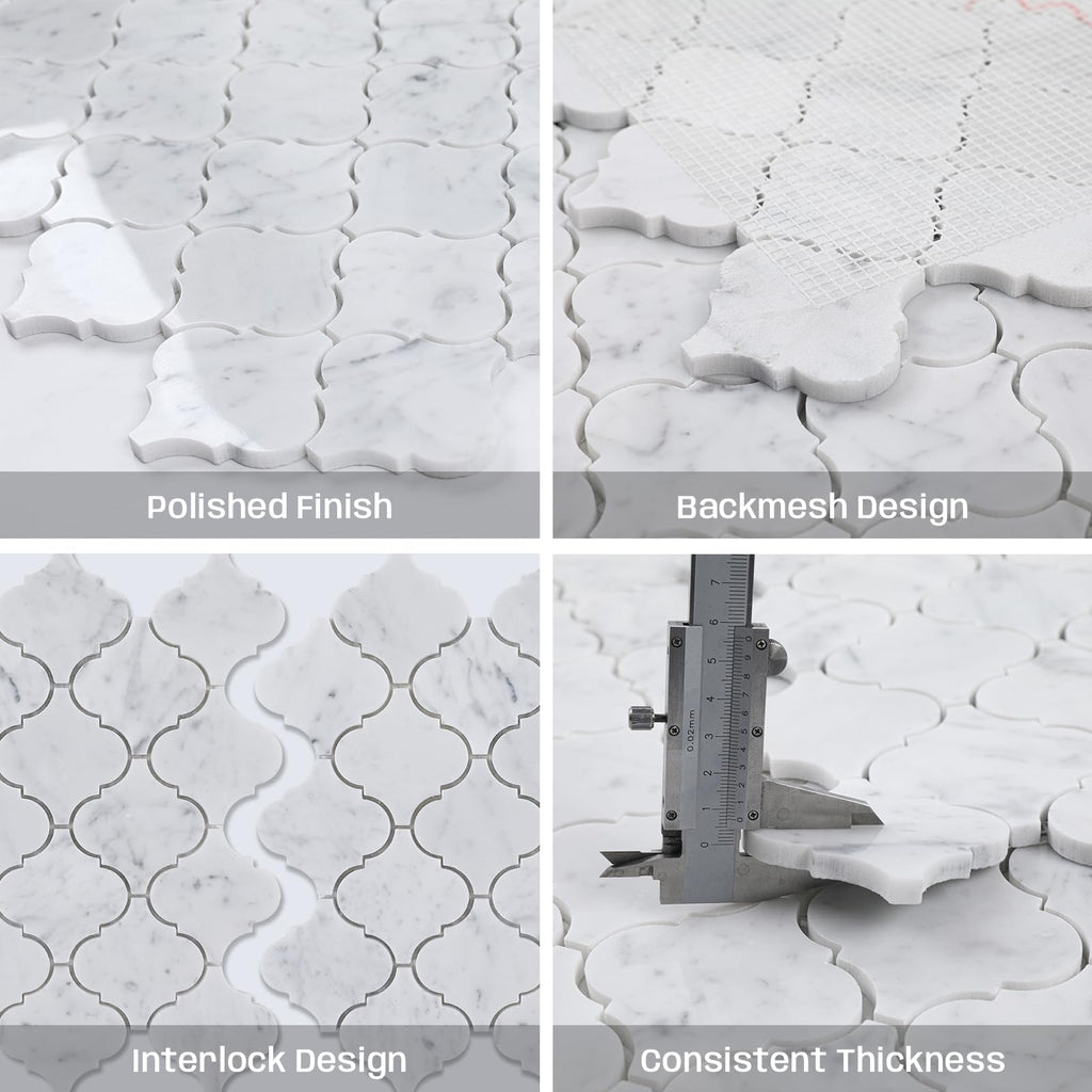 3 Inch Arabesque Carrara White Marble Mosaic Tile for Wall Floor, 5 Sheets