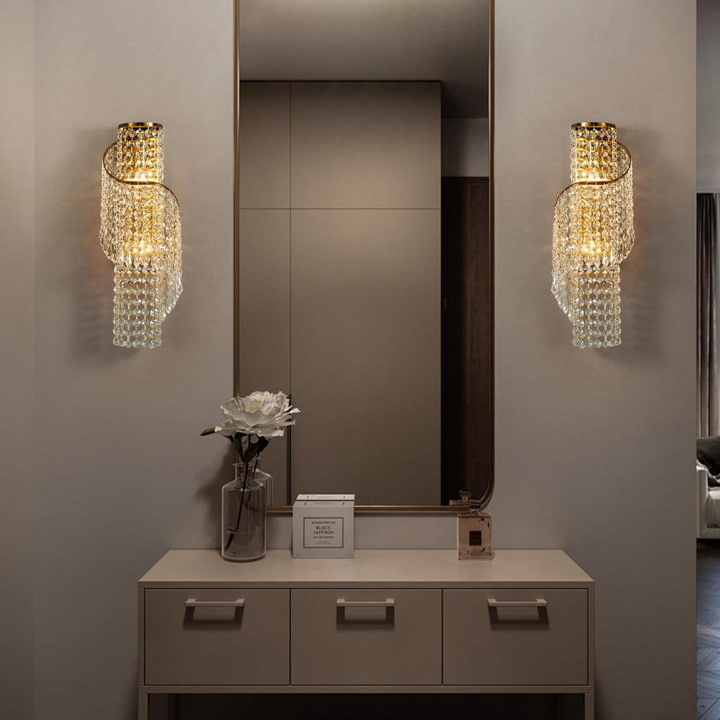 K9 Crystal Wall Sconces Gold - Luxury Indoor Wall Light Fixtures, Crystal Vanity Wall Mount Lamps, Bedside, Hallway