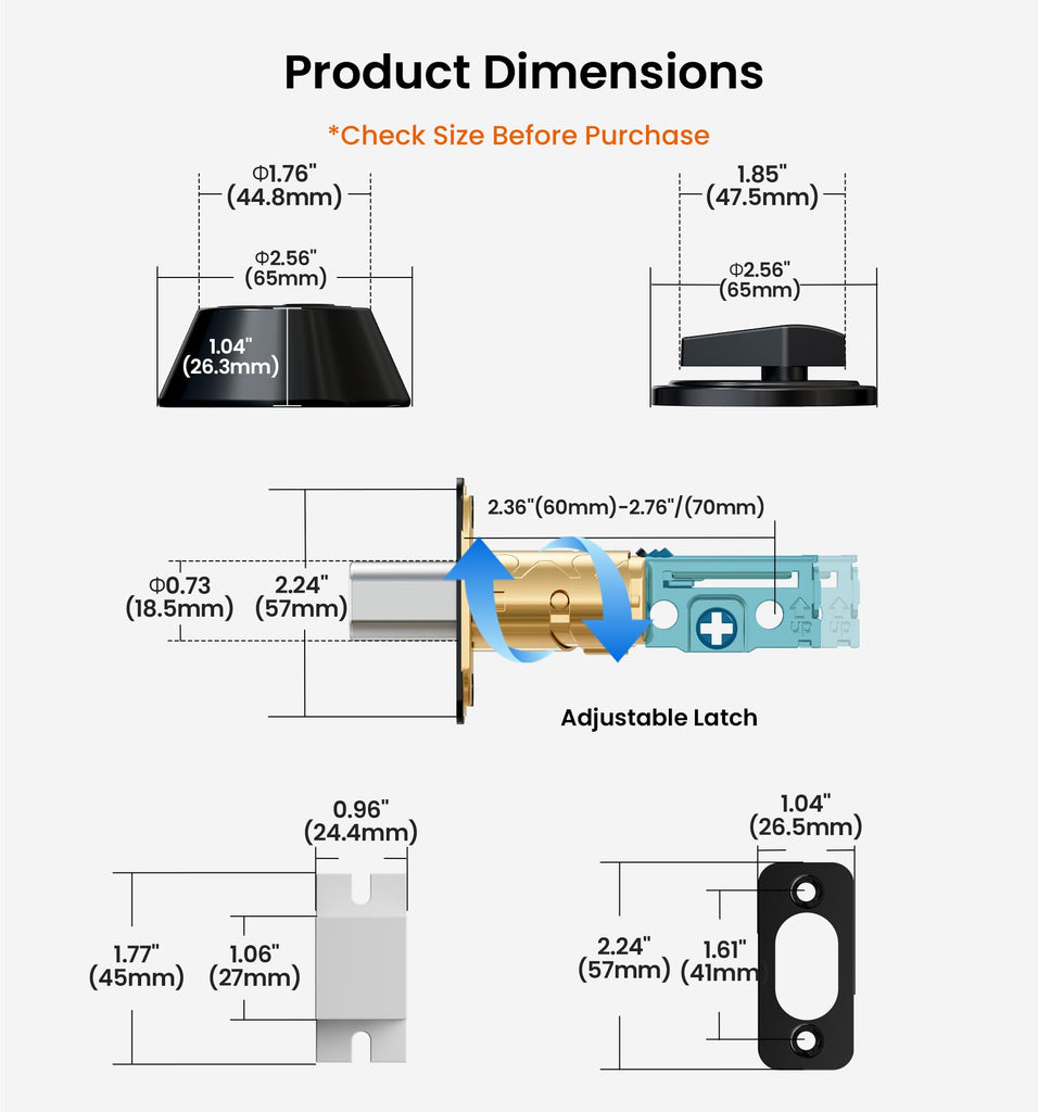 Keyed Single Cylinder Deadbolt Lock, Inside Thumb Turn, Matte Black