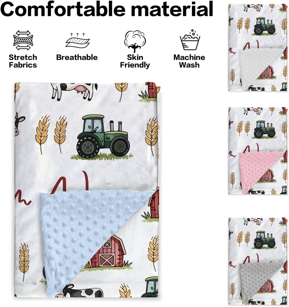 Blanket for Boys Girls- Custom Name Minky Dot Blanket with Farm Theme, Soft Cozy Throw for Newborns and Toddlers
