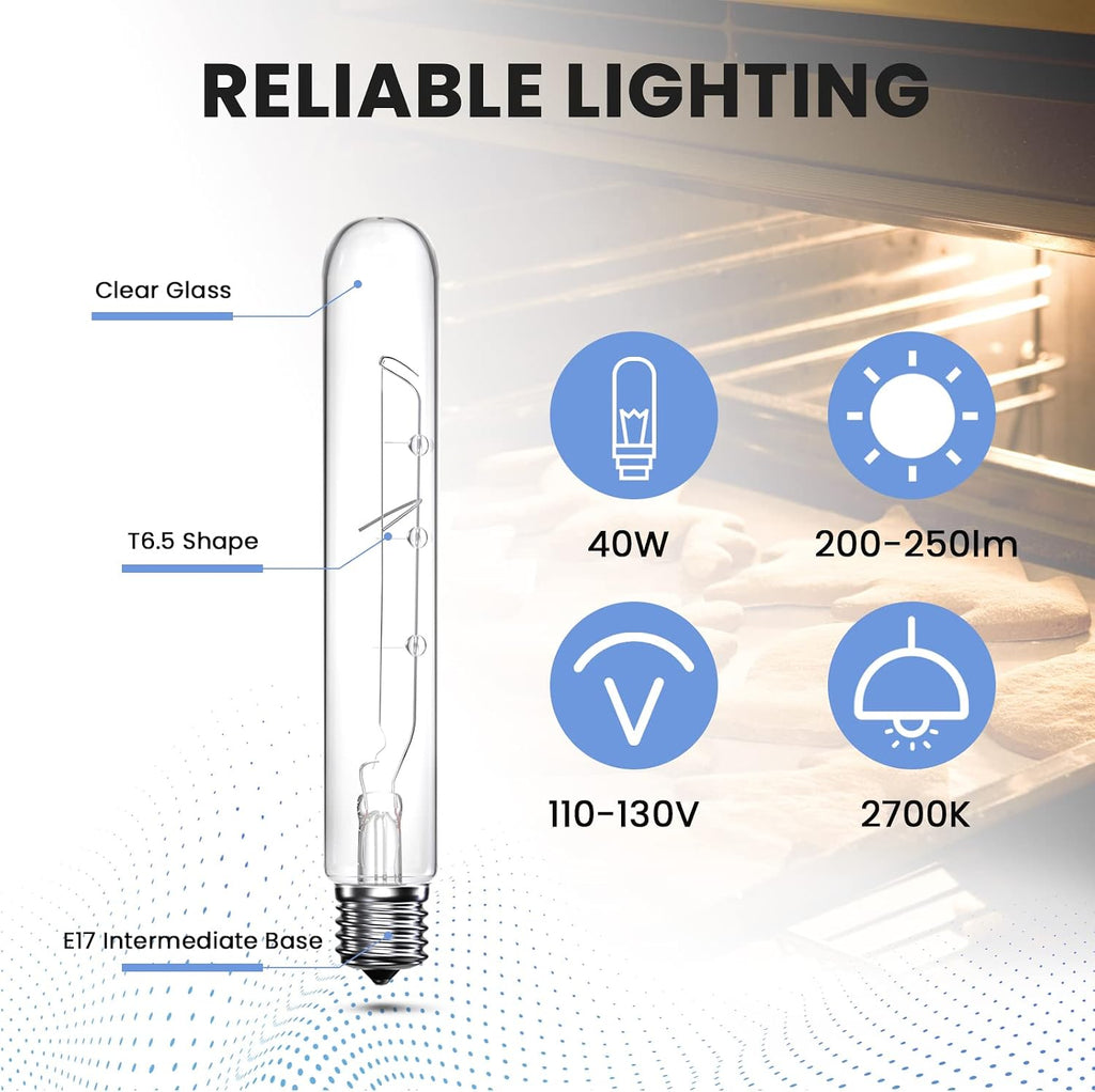 40 Watt T6.5 Refrigerator Light Bulb Dimmable, 120V Intermediate Base E17 Clear Appliance Bulb 5.4In T6.5 Exit Sign