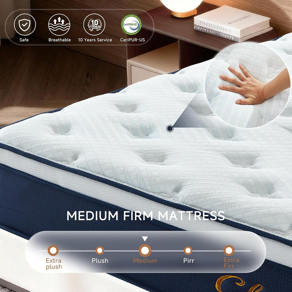 Queen Mattress,12 Inch Queen Size Mattresses in a Box, Hybrid Pocket Spring Mattress with CertiPUR-US Certified Foam