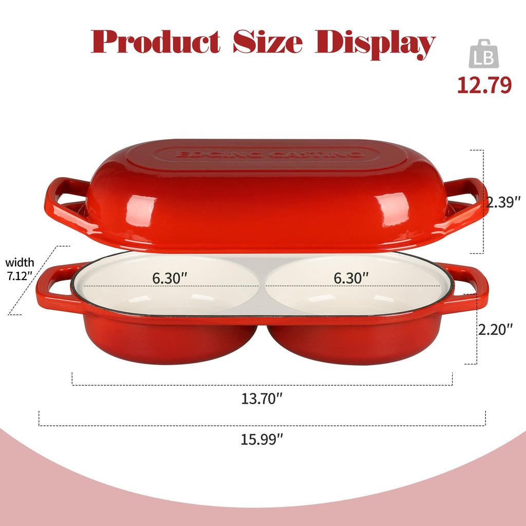 Enameled Cast Iron Double Bread Dutch Oven, Red