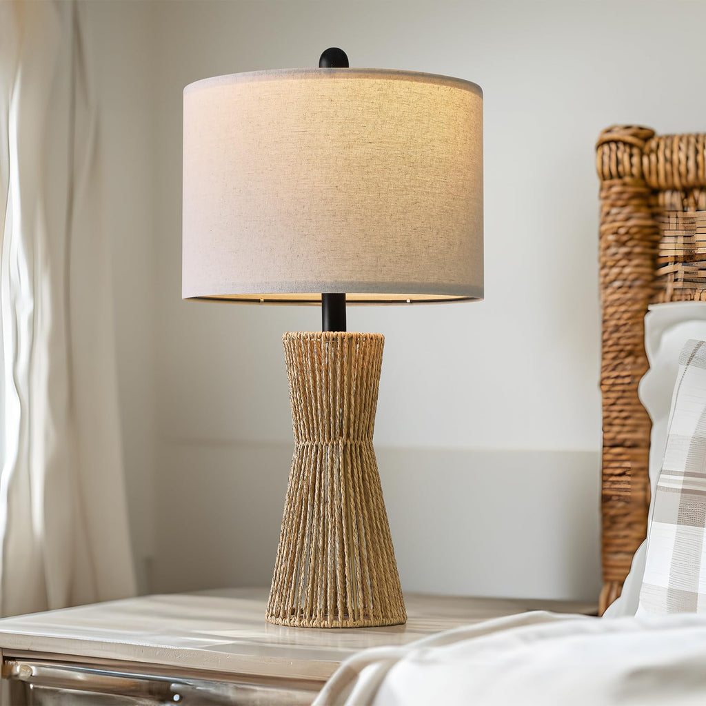 22.5" Table Lamps, Boho Lamps Set of 2 s, Bedside Lamp for Nightstands, Rattan Lamp, Farmhouse Table Lamp for Room