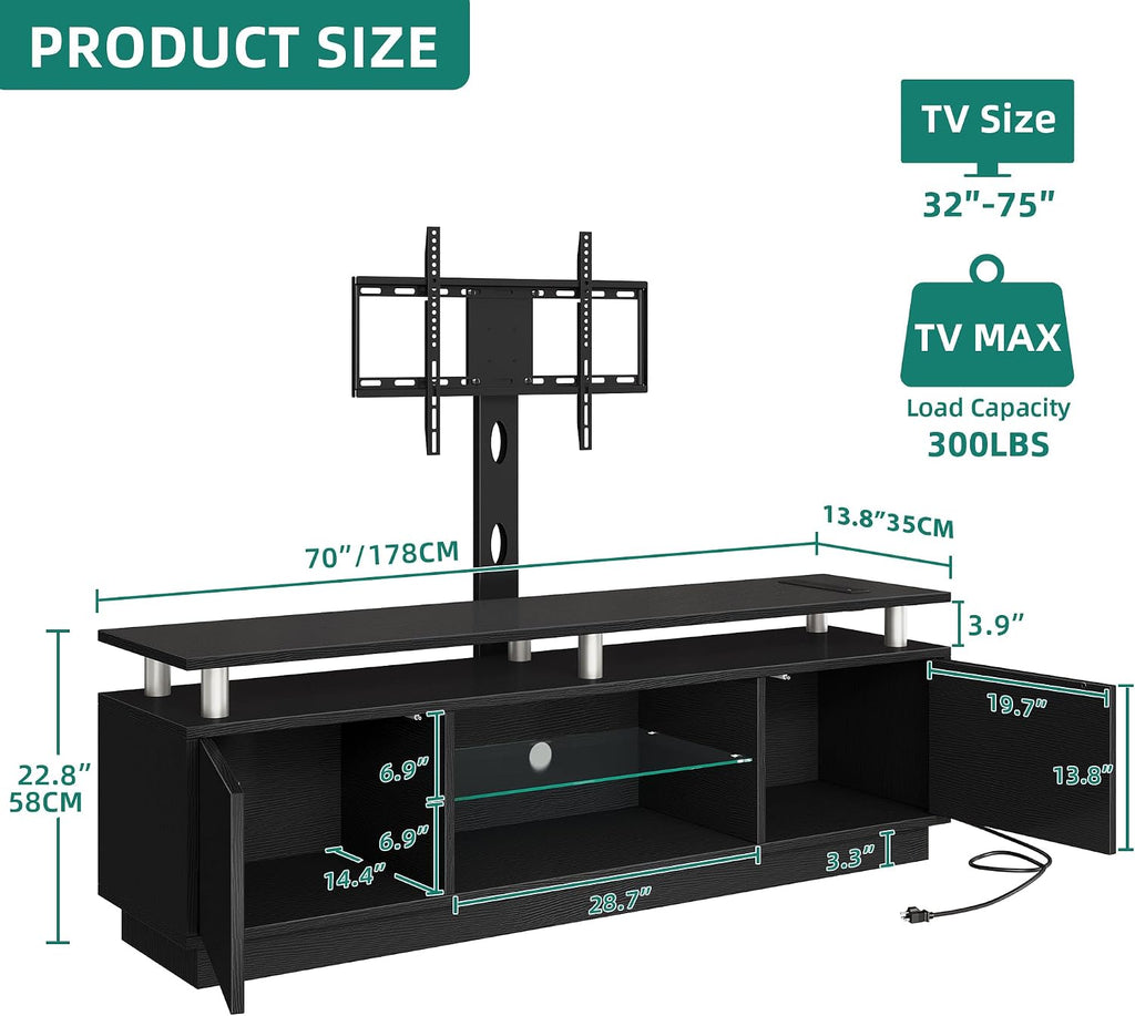 TV Stand with Mount for 75/70/65 inch TV, Entertainment Center with Storage, Modern LED TV Stand w/Power Outlets for