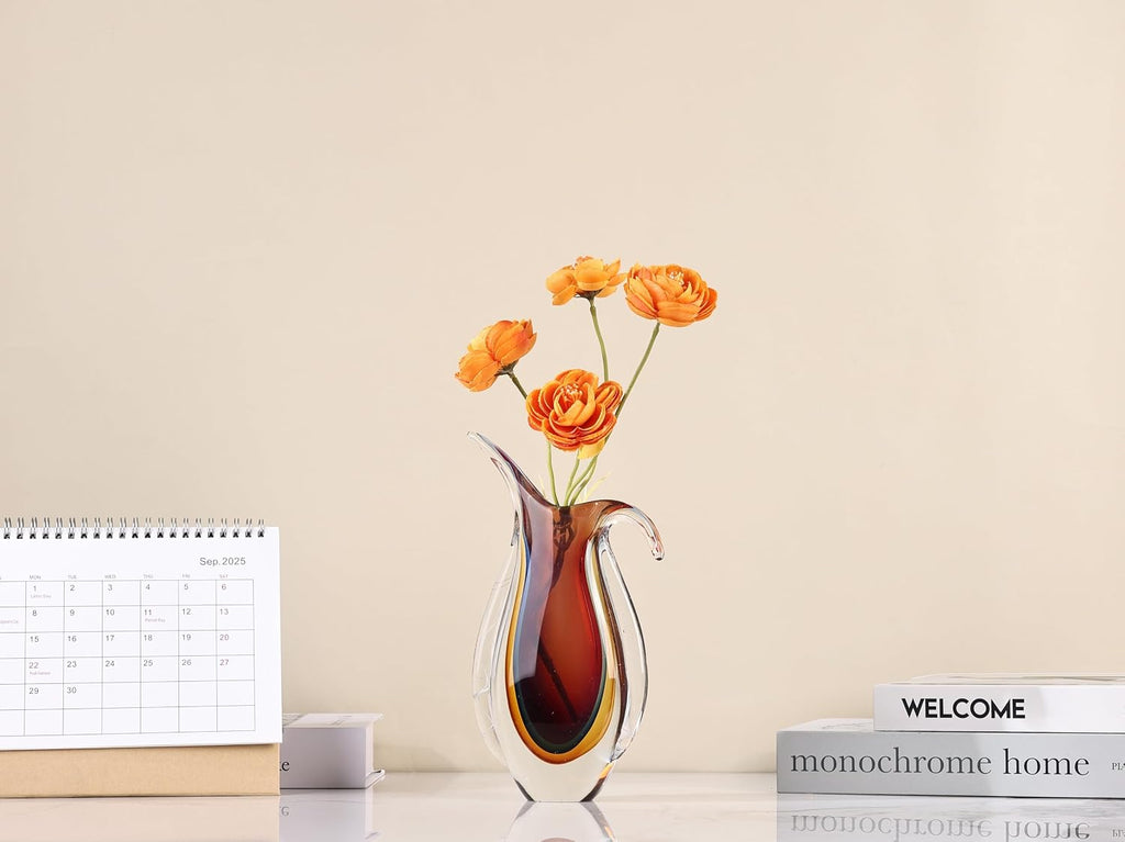 Blown Glass vase, Unique Murano Style Glass Art Deco vase TV Stand, Table Setting, Office, Room and Desktop