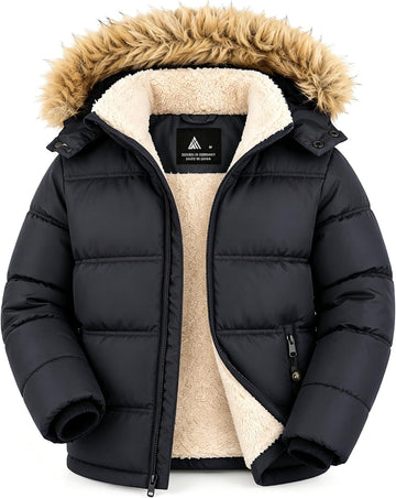 Boys Girls Winter Puffer Jacket Water Resistant Hooded Coat