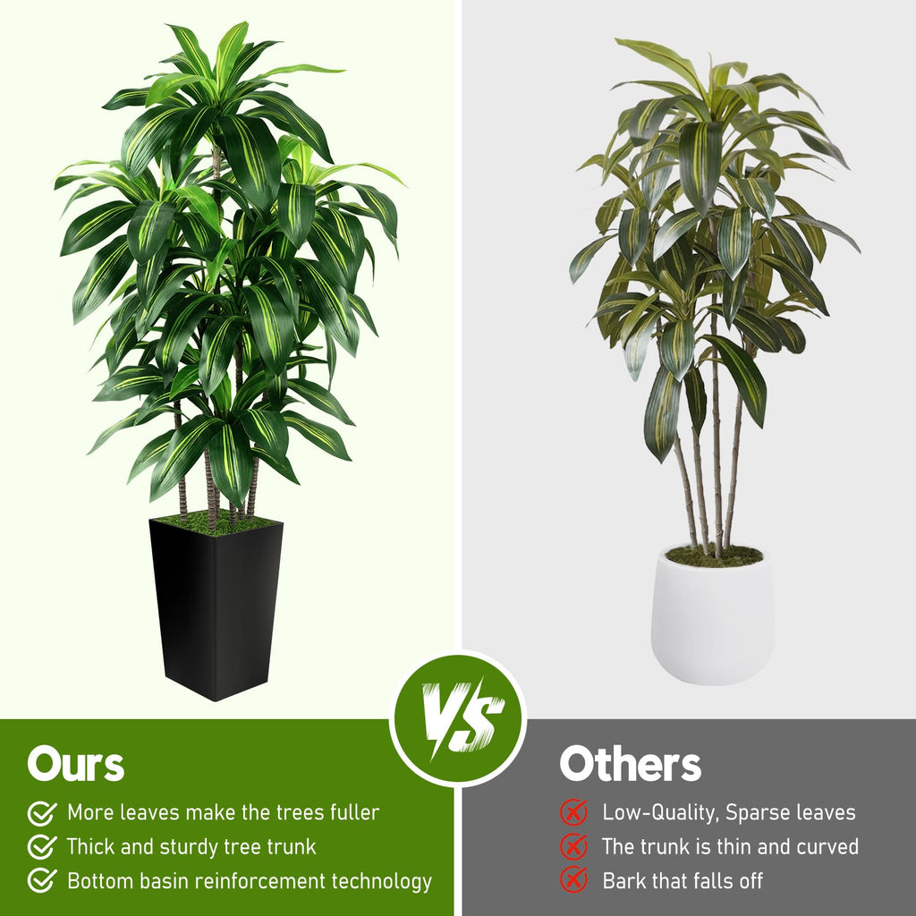Dracaena Tree Indoor, 6FT Tall Fake Tree with Black Tall Planter