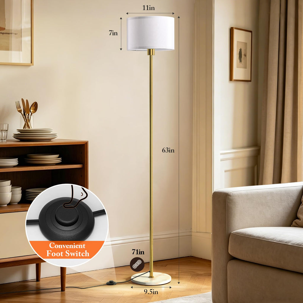 63" Gold Floor Lamp, Standing Lamp with Marble Base