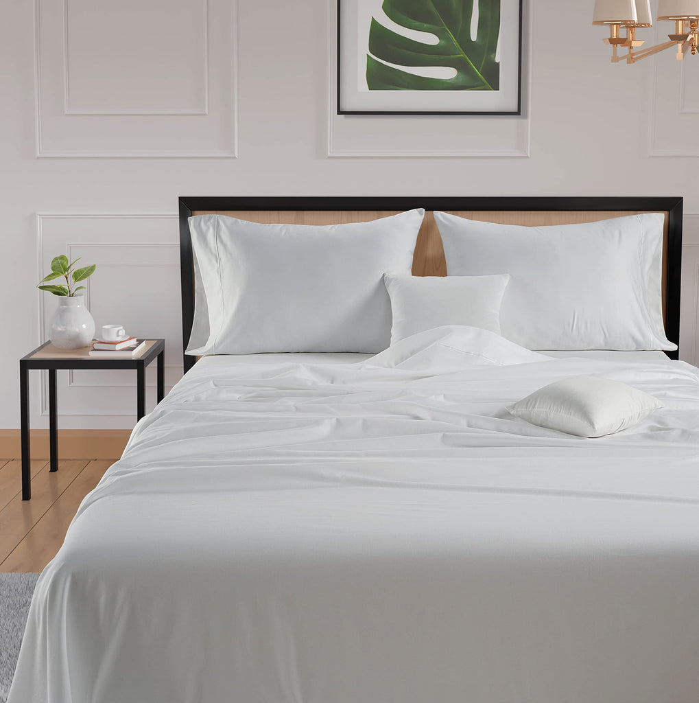 600TC 100% Cotton Sheets - Silky Smooth Sateen Weave, White