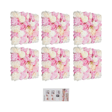 Flower Wall Panel Floral Backdrop, 6 Pcs Flower Wall Decor, 15" X 15" Silk Rose Wall, Artificial Flower Wall Backdrop