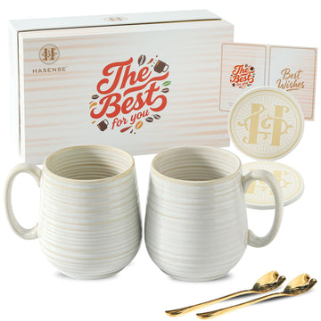 Coffee Mugs Set of 2, 20 oz Ceramic Coffee Cups for Men and Women, Premium Large Tea Cups Gift Box with Coaster &