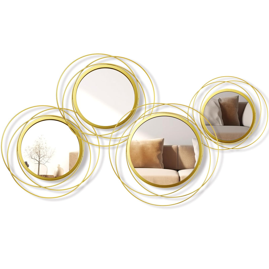 4 Pcs Decorative Wall Mirror Round Modern Circle Mounted Mirror Metal Wall Art Decor Living Room Entryway Dining Room