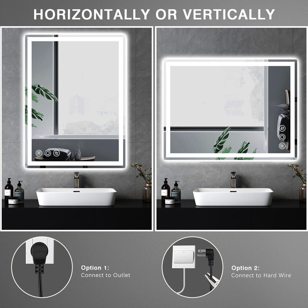 24" x 36" LED Bathroom Mirror with Lights, Memory Vanity Mirror