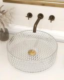 Homary Bathroom Vessel Sink Round Vessel Sink 15.35" x 4.33" Transparent Diamond Shaped Crystal Glass Bathroom Sink