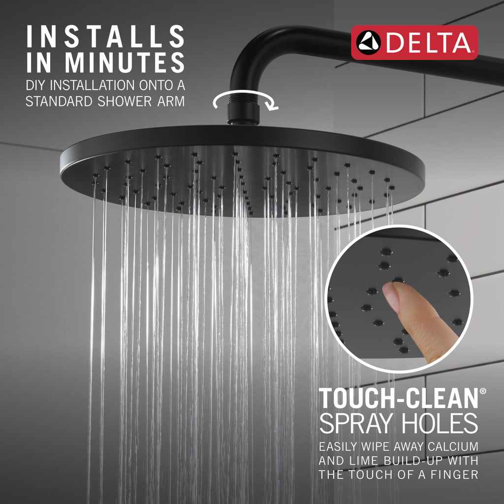 Matte Black Rain Shower Head, 10 Inch Metal Large Shower Head Rainfall, Overhead Rain Showerhead, 1.75 GPM Flow Rate