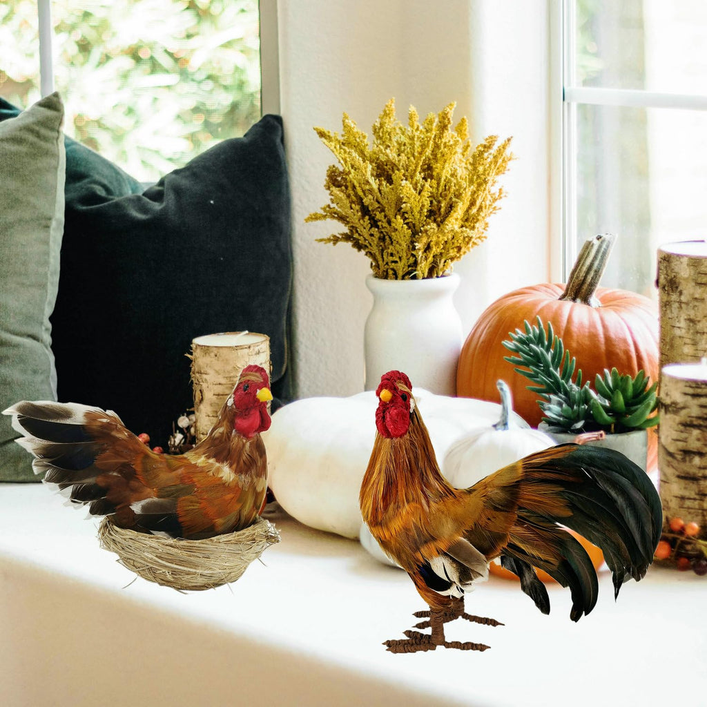 8.8 Inches Feathered Rooster Decor and Hen as Fall Decorations
