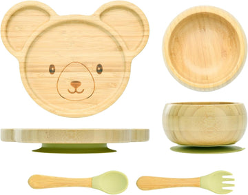 Suction Plates Bowls Setfor Baby Toddler Divided Platter Food bowl with Silicone Fork & Spoon All-Natural Baby