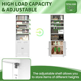 71" Metal Bookcase with Adjustable Shelves 7 Tier Bookshelf with Doors,Tall Display Cabinet Industrial Bookshelves
