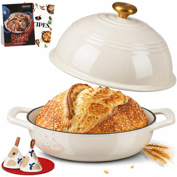 Enameled Cast Iron Dutch Oven, 6QT Bread Oven with Dome Lid Recipe