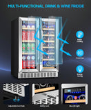 Wine and Beverage Refrigerator with Glass Door, 24-Inch Dual Zone Wine Fridge Un