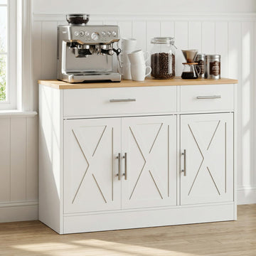 Sideboard Buffet Cabinet with Storage, Kitchen Storage Cabinet with 3 Doors and 2 Drawers, Farmhouse Coffee Bar with