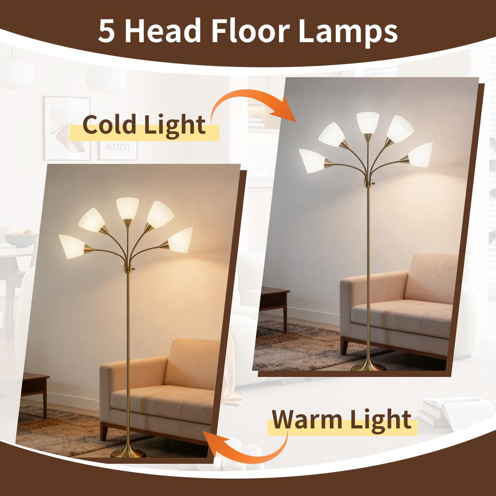 Medusa Floor Lamps Standing Lamps 5 Heads Adjustable Reading Light Large Shade Use E26 A19 Bulb Floor Lamps Bedroom