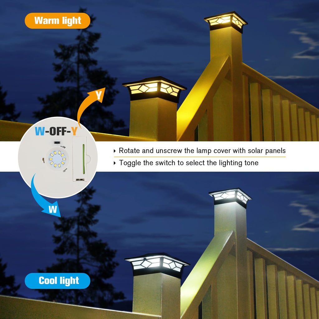 Solar Post Cap Lights Outdoor 12pack, Waterproof Solar Powered Deck Fence Post Lights for 4x4 Wood/Vinyl Posts, Solar