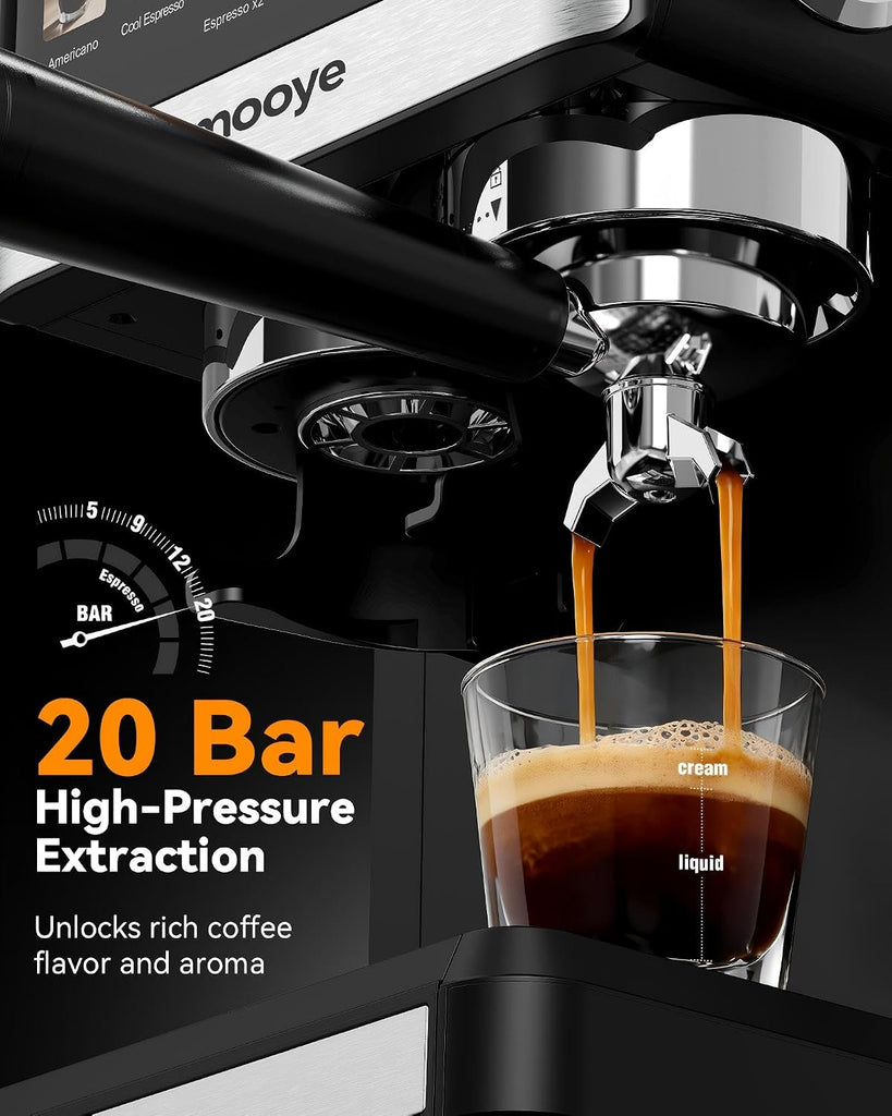 Espresso Machine with Grinder,20Bar Compact Espresso Maker with Steam Milk Frother,Coffee Maker (black, medium)