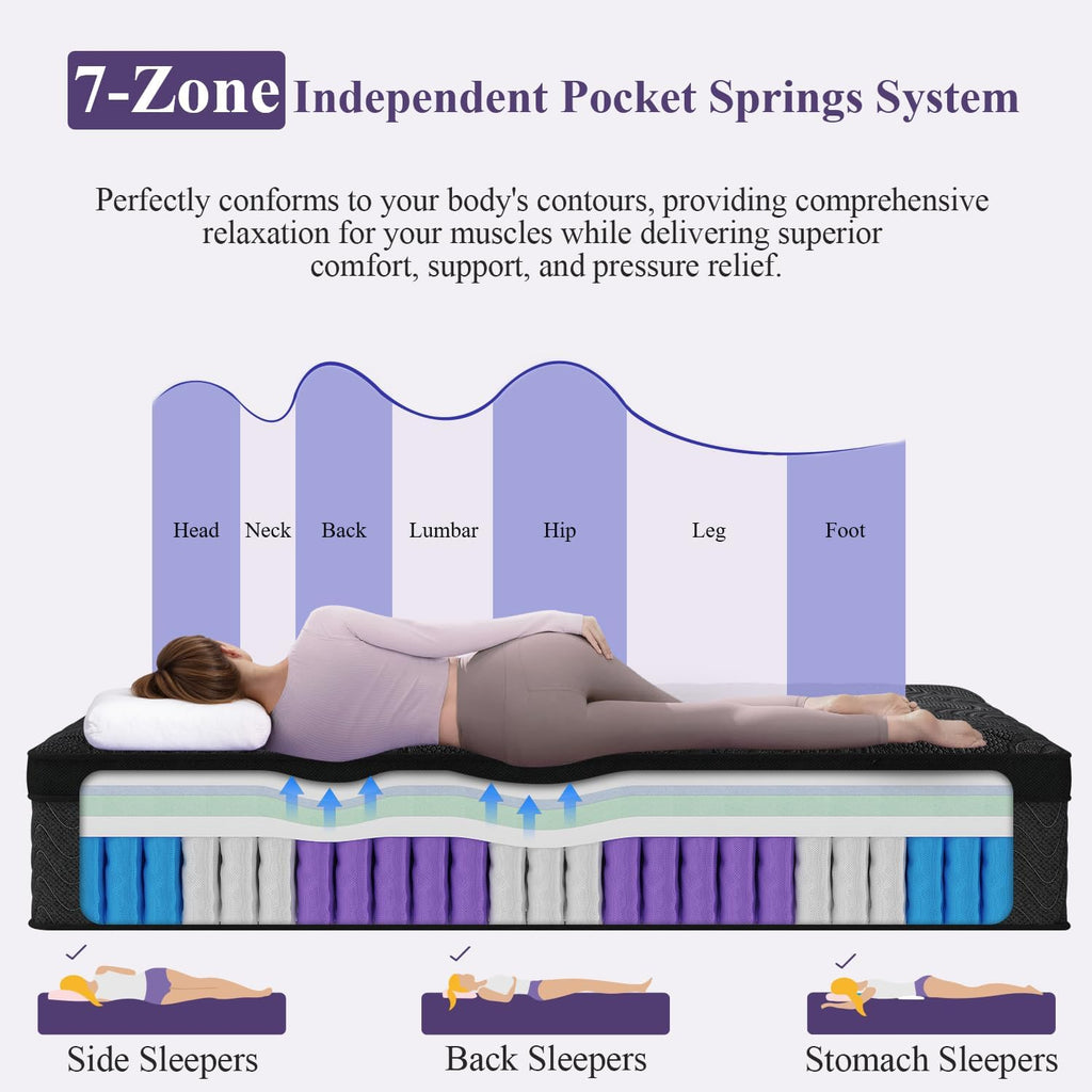 Upgraded Luxury 12 Inch Hybrid California King Size Mattress, Medium Firm | Cooling Gel Memory Foam & Pocket Springs