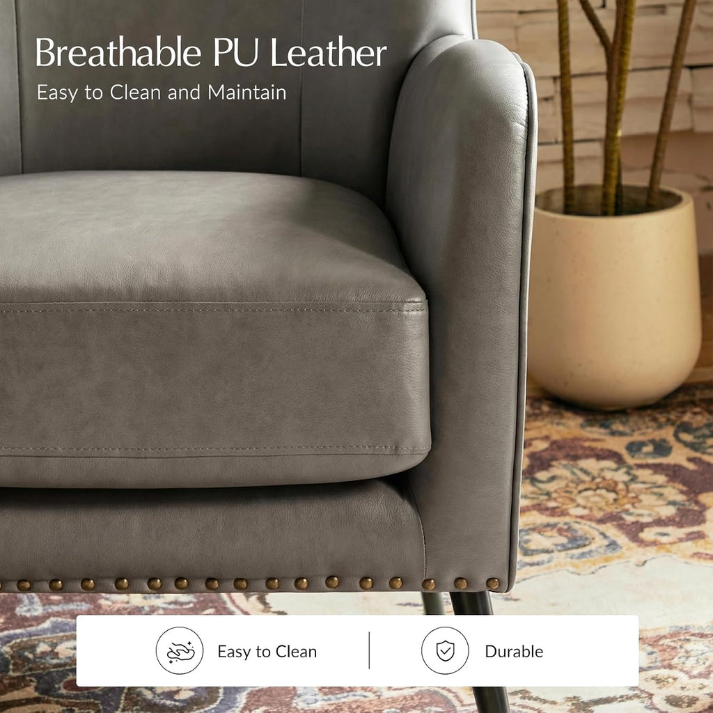 Faux Leather Accent Chair, Grey