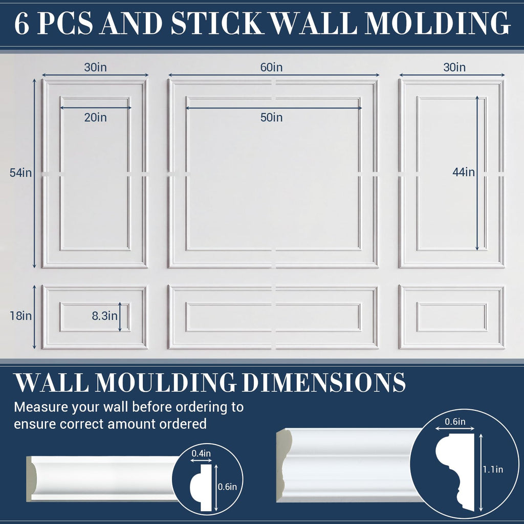 6 Pcs Pre Cut Wall Molding Set, Excludes Adhesives(Classic)