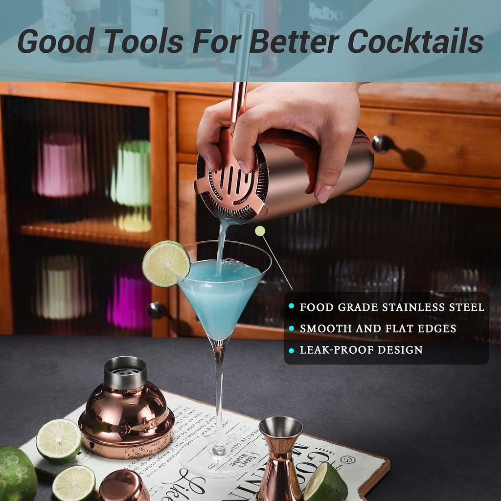 Cocktail Shaker Set Bartender Kit with Stand, Bar Set Drink Mixer Set with Stainless Steel Bar Accessories - Set of 12