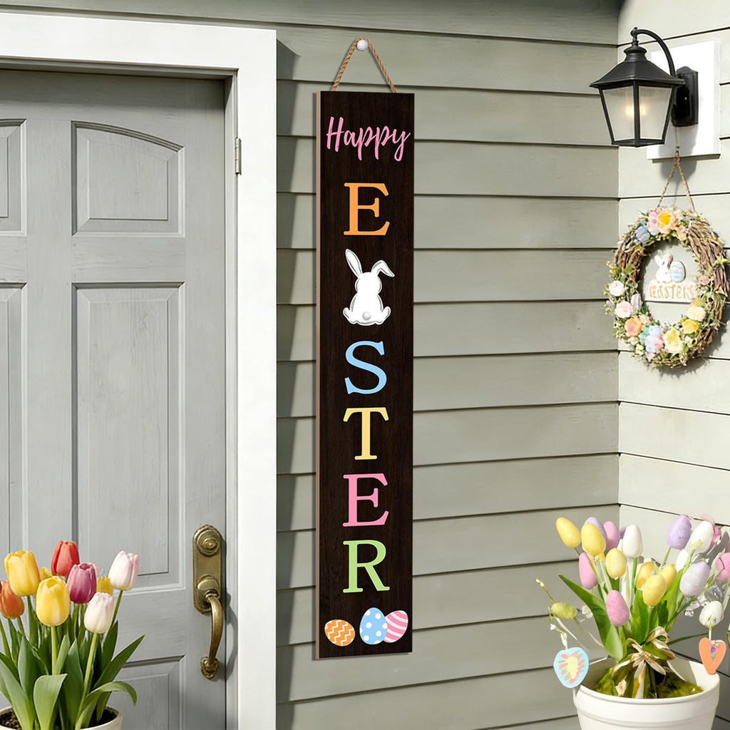Easter Porch Sign Bunny Rabbit Welcome Sign Vertical Standing Sign For Front Porch Decor Farmhouse Wall Hanging Yard - Set of 3