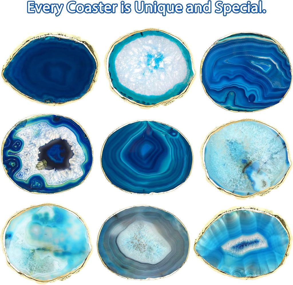 Agate Coasters Crystal Drink Coasters with Gift Box (Blue) - Set of 4