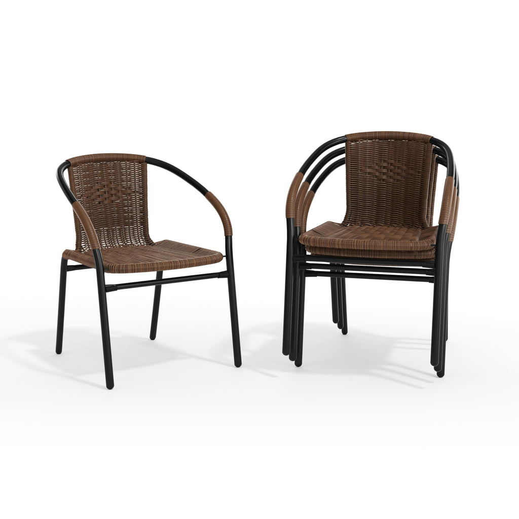 Brown PE Rattan Stackable Patio Dining Chair, 4-Pack