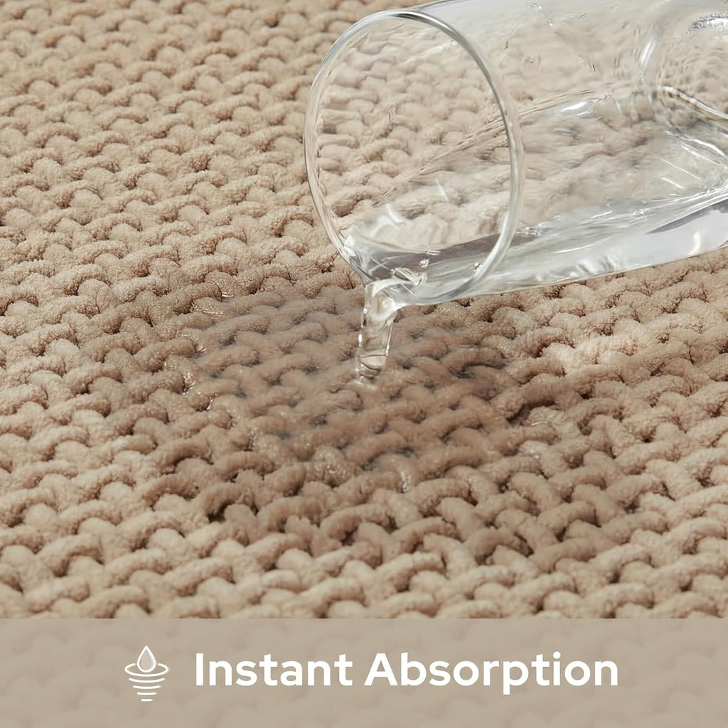 Bathroom Rugs Set 2 Piece Thin Non Slip, Beige 17"x24"+20"x32" | Rubber Backed, Absorbent Quick Dry Bath Rugs, Low