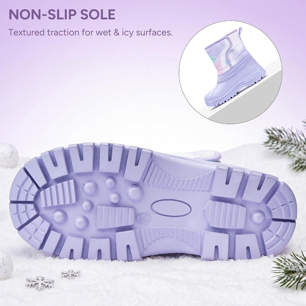 Girls Snow Boots Waterproof Easy-On Non-Slip Winter Boots