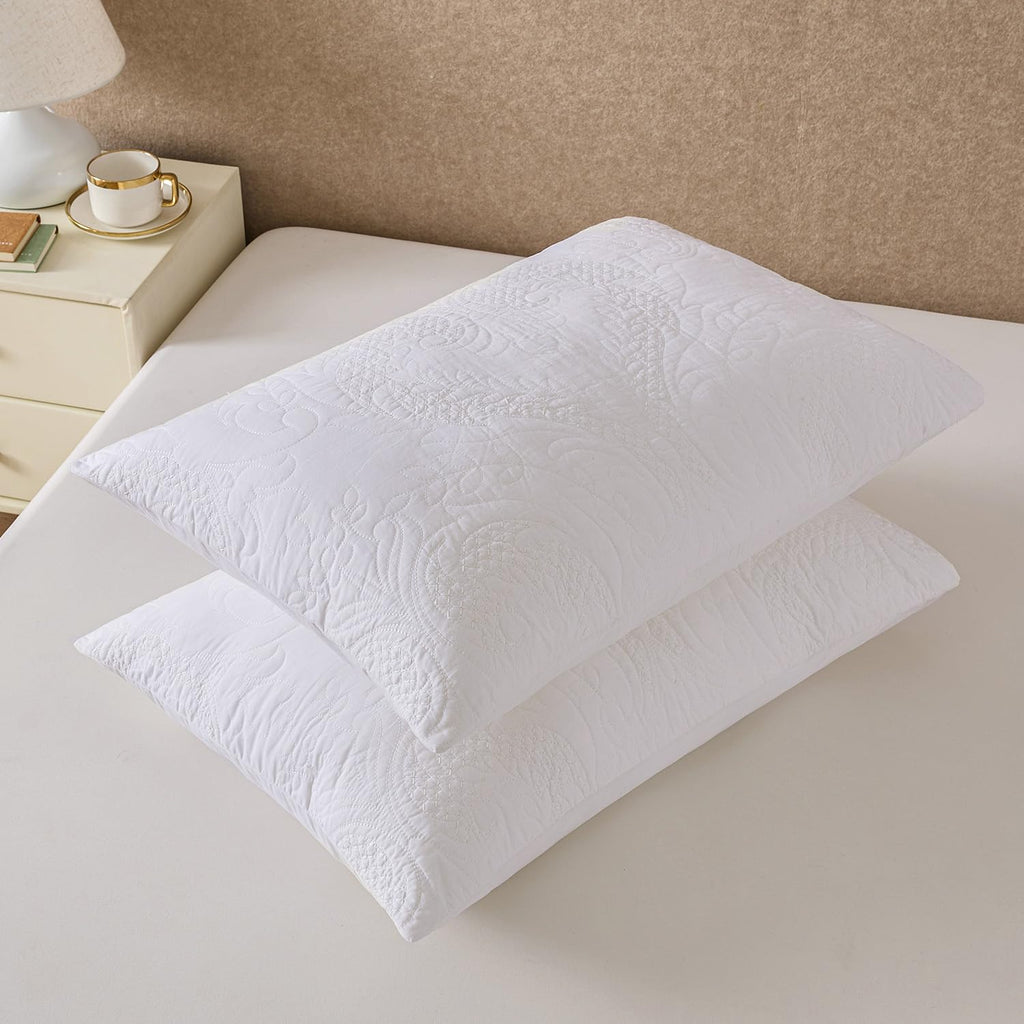 White Quilted Euro Shams Damask Set of 2 26x26 European Pillow Cover