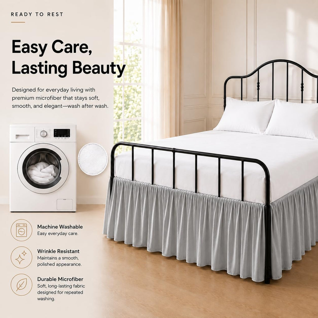 Ruffled Bed Skirt with Split Corners Three Side Coverage-Full Size Dust Ruffles Bed Skirts 14 Inch Drop Expertise