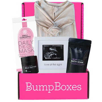 2nd Trimester Gift Set, Complete Pregnancy Care Package with Belly Butter, Bath Soak, Baby Footed Sleeper, Sonogram