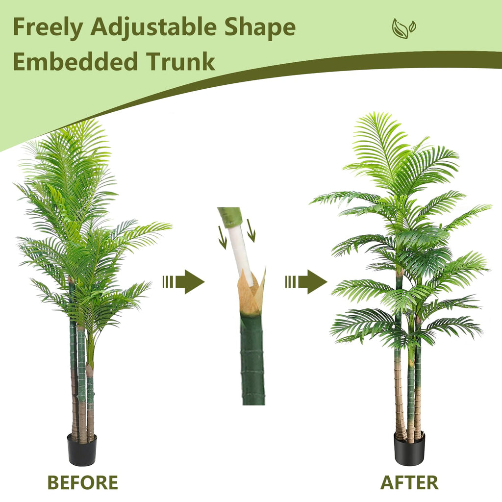 8FT Tall Artificial Golden Cane Palm Tree - Green Large Tropical Fake Palm Tree in Pot for Indoor/Outdoor, Patio