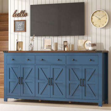 71" Large Sideboard Buffet Cabinet with Storage, Modern Farmhouse Coffee Bar with 3 Drawers and 6 Barn Doors, Dining