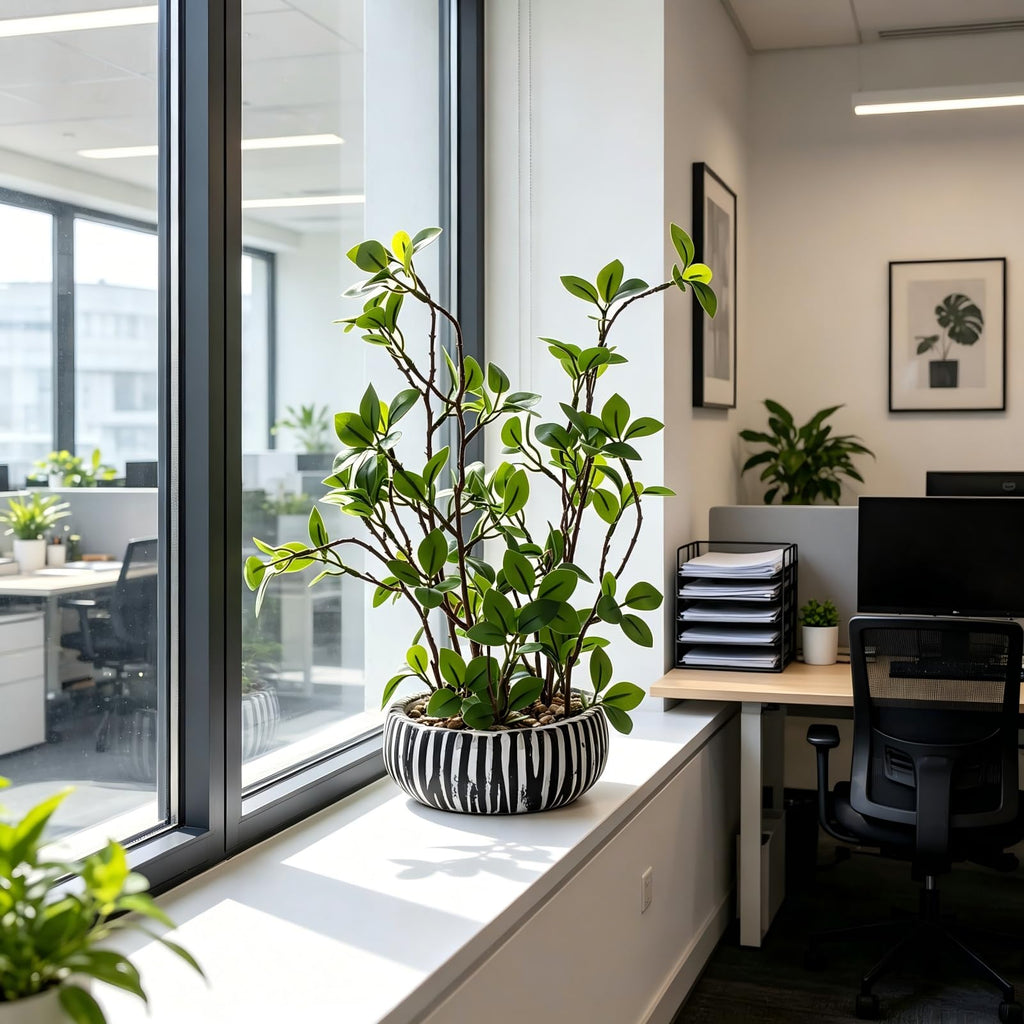 12 inch Artificial Potted Plants Indoor Office Desk Fiddle Leaf Fig Plant Plant Realistic Small Fake Farmhouse Plants